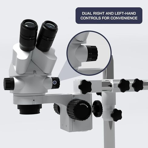 OMANO OM2300S -GX4-7.5X -45X - مجهر مجهر - تكبير المجهر - حامل الذراع أحادي الذراع الصناعي - عدسة بارلو 0.5x - ضوء 8W حلقة in Kuwait