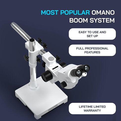 OMANO OM2300S -GX4-7.5X -45X - مجهر مجهر - تكبير المجهر - حامل الذراع أحادي الذراع الصناعي - عدسة بارلو 0.5x - ضوء 8W حلقة in Kuwait