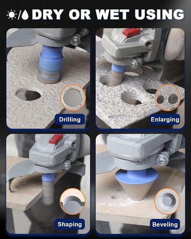 Diamond Tile Hole Saw Kit - 12Pcs 1/4'' X 2, 5/16'', 4/5'', 1-3/8'', 2'', 2-1/2'', 4'' Drill Bits, 4/5'' Finger Bit, 2'' Beveling Chamfer Bit, 2pcs Adapters for Porcelain Tile Ceramic Granite Marble in Kuwait