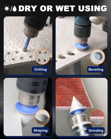 Diamond Tile Hole Saw Kit - 12Pcs 1/4'' X 2, 5/16'', 4/5'', 1-3/8'', 2'', 2-1/2'', 4'' Drill Bits, 4/5'' Finger Bit, 2'' Beveling Chamfer Bit, 2pcs Adapters for Porcelain Tile Ceramic Granite Marble in Kuwait