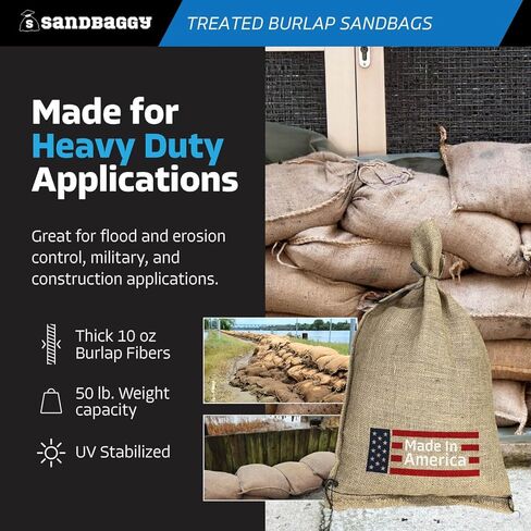 Sandbaggy Treated Burlap Sandbags - 14-inch x 26-inch (50 lb Capacity) - Military Grade, 100% Biodegradable - Food Storage, Flood Barriers, Erosion Control (20, 14" x 26") in Saudi Arabia