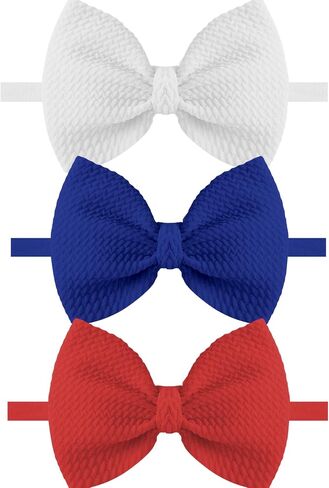 4.5" Baby Girl Bows 3 Pack Soft Headband High Stretchy Hairbows Newborn Toddler(White&Red&Blue in Saudi Arabia
