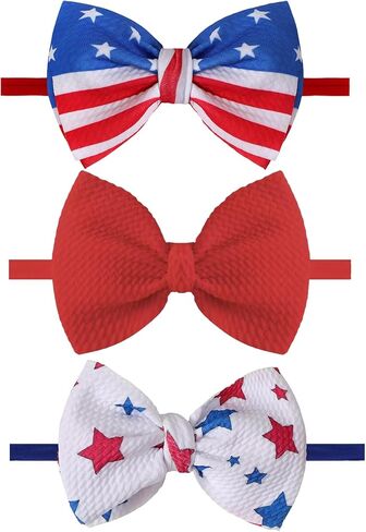 4.5" Baby Girl Bows 3 Pack Soft Headband High Stretchy Hairbows Newborn Toddler(White&Red&Blue in Saudi Arabia