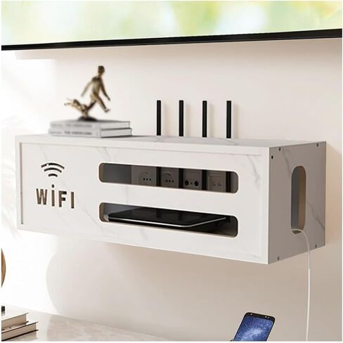 Router Storage Box，WiFi Router Storage Box, Floating Router Stand,TV Wall Storage Rack,Cable Organizer Box, for Bedroom, Living Room(White) in Saudi Arabia
