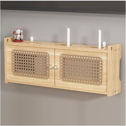 Router Storage Box，WiFi Router Storage Box, Shelf for WiFi TV Set-Top Box, Router, and TV Cabinet Socket Covering,Handmade Natural Rattan Decorated(60cm) in Saudi Arabia