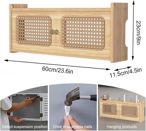 Router Storage Box，WiFi Router Storage Box, Shelf for WiFi TV Set-Top Box, Router, and TV Cabinet Socket Covering,Handmade Natural Rattan Decorated(60cm) in Saudi Arabia