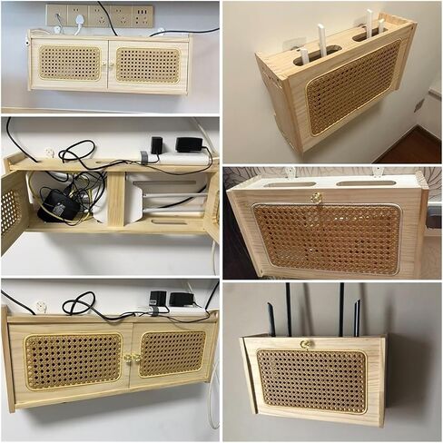 Router Storage Box，WiFi Router Storage Box, Shelf for WiFi TV Set-Top Box, Router, and TV Cabinet Socket Covering,Handmade Natural Rattan Decorated(60cm) in Saudi Arabia