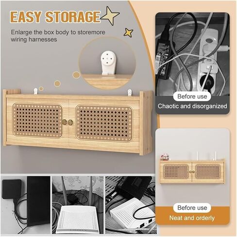 Router Storage Box，WiFi Router Storage Box, Shelf for WiFi TV Set-Top Box, Router, and TV Cabinet Socket Covering,Handmade Natural Rattan Decorated(60cm) in Saudi Arabia