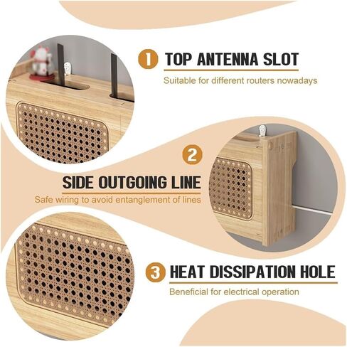 Router Storage Box，WiFi Router Storage Box, Shelf for WiFi TV Set-Top Box, Router, and TV Cabinet Socket Covering,Handmade Natural Rattan Decorated(60cm) in Saudi Arabia