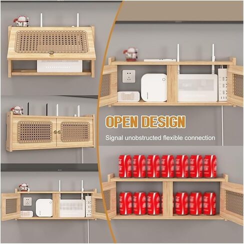 Router Storage Box，WiFi Router Storage Box, Shelf for WiFi TV Set-Top Box, Router, and TV Cabinet Socket Covering,Handmade Natural Rattan Decorated(60cm) in Saudi Arabia