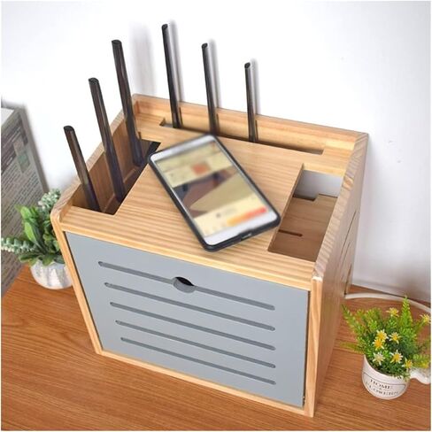 Router Storage Box，WiFi Router Storage Box, Wireless WiFi Storage Case, Router Shelf, Home Multimedia Weak Current Case, Wooden Decorative Shielding Box(B,32x23x30cm) in Saudi Arabia