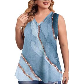 Womens Plus Size Tops Trendy Sleeveless Tunic V Neck Floral Shirts Summer Casual Fashion Soft Blouse L-4X