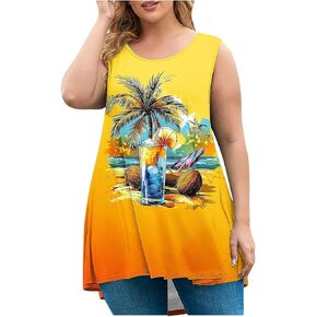 Womens Plus Size Tops Trendy Sleeveless Tunic Crew Neck Shirts 2025 Summer Casual Fashion Soft Blouse L-5X