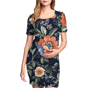 Maternity Summer Dress for Women Short Sleeve Floral Comfy Tunic Dresses Casual Boho Pregnancy Sundress 2025 Trendy