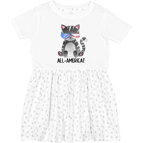 inktastic All Ameri-Cat 4th of July Cat in Flag Sunglasses Toddler Dress