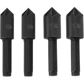 SING F LTD 4Pcs 7 Flute 10MM 13MM 1/4-Inch Hex Shank Countersink Hex Drill Bits Steel Countersink Bit Chamfer Tool Woodworking Countersink Carbon Steel Woodworking Tools