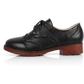 Yu Li Women's Perforated Lace-up Wingtip Leather Flat Oxfords Vintage Oxford Shoes Brogues