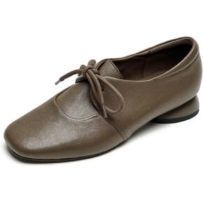 TinaCus Genuine Leather Women's Round Toe Handmade Selftie Low Chunky Heels Casual Oxford Shoes