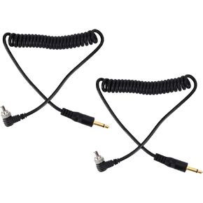 2Pcs 3.5mm to Male Flash PC Sync Cable, Universal Coiled Cord with Screw Lock 3.5mm Male Port and PC Male Port Jack Adapter for Digital Cameras