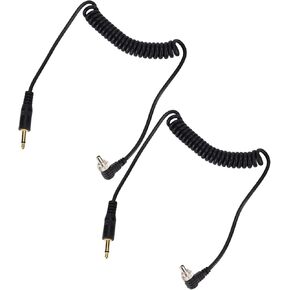 2pcs Universal 3.5mm to Male Flash PC Sync Cable Coiled Cord with Screw Lock for Digital Cameras