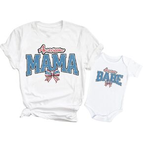 American Mama Babe 4th of July Matching Shirts Fourth of July Mother Daughter Tshirts Mama Mini Mommy and Me Matching Outfits