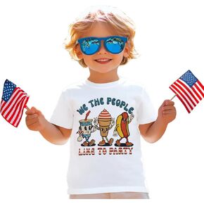 MODNTOGA 4th of July Hot Dog T-Shirt Toddler Boy Girl We The People Like to Party Shirt USA Flag Patriotic Graphic Tee Tops