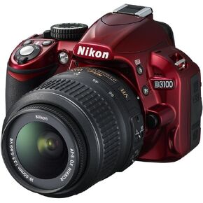 كاميرا SLR الرقمية Nikon D3100 مع 18-55 مم f/3.5-5.6 Auto Focus-S Nikkor Zoom Lens (Red)-(متجدد)