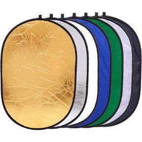 REFLEX CAMERA 7-in-1 Photography Reflector (Rectangular) – Translucent/Silver/Gold/White/Black/Blue/Green – Light Diffuser & Chroma Key Background Kit with Carrying Case (120x180cm/47x70)