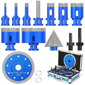 DAIMIT 13-Piece Diamond Drill Bits Set | Vacuum-Brazed Core Hole Saws (5/8"-11 Arbor) for Tile, Marble & Porcelain | Wet/Dry Use | Granite & Glass Cutting Kit