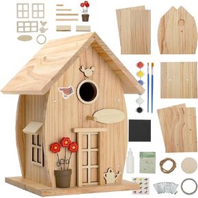 Wooden DIY Bird House Kit for Adults to Build, Outdoor Woodworking Crafts Freestyle Painting, Hanging Birdhouse for Garden Yard Decor Gifts Nesto in Saudi Arabia