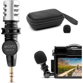 Movo MA5CA 3.5mm TRS Mini Microphone for Camera - Mini Mic for Camera and Camcorder - Video Camera Microphone with 180° Rotation - Pocket-Size Camera Mic for Travel Vlogs and Street Videography