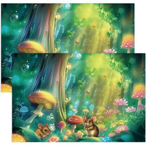 2 Pcs VBS 2025 Backdrop 9 x 6 ft Large Sized Forest Mushroom Rabbit Backdrop Decoration for Vacation Bible School Party Decoration
