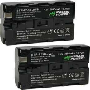 بطارية Wasabi Power (2 عبارة) لـ Sony NP-F330 و NP-F530 و NP-F550 و NP-F570 (2600mah و L L-Series) و CN-160 و CN-216 و CN-126 Series و Atomos Ninja V و Shinobi و Shogun 7 و BMPC 6K Pro و More
