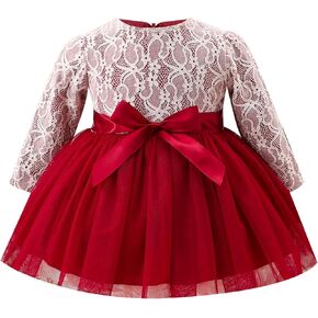 ODASDO Baby Girl Lace Long Sleeve Dress Toddler Birthday Party Outfit Princess Wedding Pageant Formal Dresses