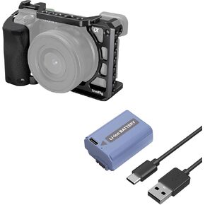 Bundle: SmallRig Cage with Silicone Handgrip for Sony A6100, A6300 and A6400 and SmallRig USB-C NP-FW50 Camera Battery