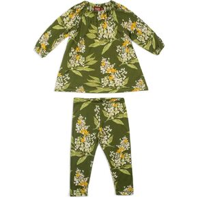 Milkbarn Dress & Legging Set (Green Floral, 3-6 Months)