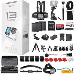 GoPro HERO13 (Hero 13) in Polar White - with 50 Piece Accessory Kit and 2 Extra Batteries + 64GB Card - Waterproof Action Camera - 5.3K HDR, 27MP Photos, 1/1.9" Sensor, Live Streaming, Webcam