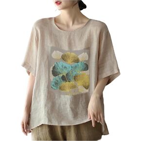 Floral Leaf Graphic Shirt Women Boho Wildflowers Tee Vintage Flower Tshirt Round Neck Loose Casual Short Sleeve Tops