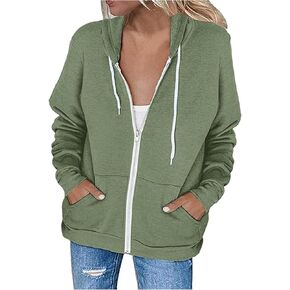 Womens Solid Color Hoodies Long Sleeve Drawstring Zipper Thin Sweatshirts Autumn Winter Hooded Coats with Pockets