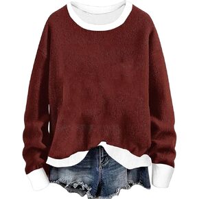 Womens Flannel Hooded Sweatshirt Long Sleeve Oversized Fuzzy Pullover Double Fleece Fluffy Sweater Fall Winter