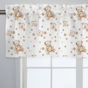 Unisex Cute Bears Alphabet Woodland Nursery Short Curtain Valance with Rod Pocket for Boys Girls Kids Toddlers Bedroom Living Room Window Decor-18x54