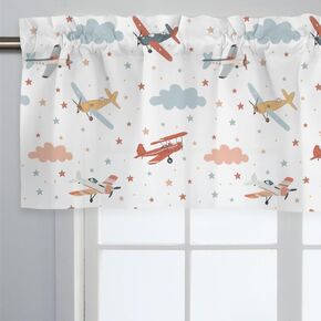 Unisex Cartoon Planes Stars Clouds Nursery Short Curtain Valance with Rod Pocket for Boys Girls Kids Toddlers Bedroom Living Room Window Decor-18x54