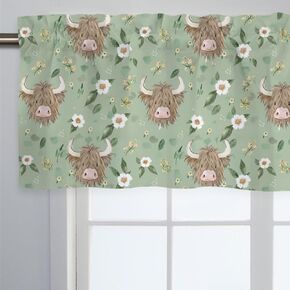 Unisex Farmhouse Highland Cow Flowers Nursery Short Curtain Valance with Rod Pocket for Boys Girls Kids Toddlers Bedroom Living Room Window Decor-18x54