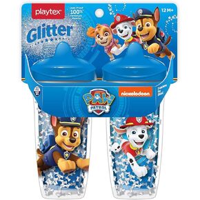 Playtex Baby Sipsters Stage 3 Glitter PAW Patrol Sippy Cups, For Ages 1+, Blue, 9 Oz, 2 Count - Spill-Proof, Leak-Proof, Break-Proof, Insulated