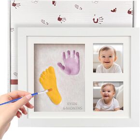 Inkless Baby Hand and Footprint Keepsake Frame Kit - Safe Color DIY Baby Name Engraving, for Newborn Essentials Must Haves, Personalized Nursery Pictures Frames, Babys Shower, New Mom Gifts