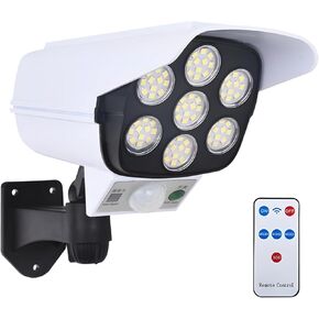 Floodlight Fake Surveillance Camera with Solar-Powered Led, Waterproof Outdoor Security Light, 77 LEDs, Remote-Controlled, Adjustable Angle