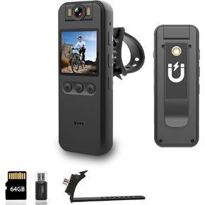 2K HD Body Camera with Magnetic Lanyard & 64GB Storage, 180° Rotatable Lens, Motion Detection, LED Flashlight for Law Enforcement, Cycling, Hiking, Outdoor Activities