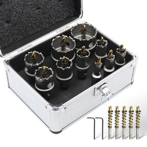 TCT Hole Saw Kit – 17-Piece Carbide Hole Cutter Set with 10 TCT Saws (1/2" to 2"), 5 Extra Pilot Bits & 2 Hex Wrenches – Hole Saw Set for Metal, Stainless Steel, Iron – Aluminum Case