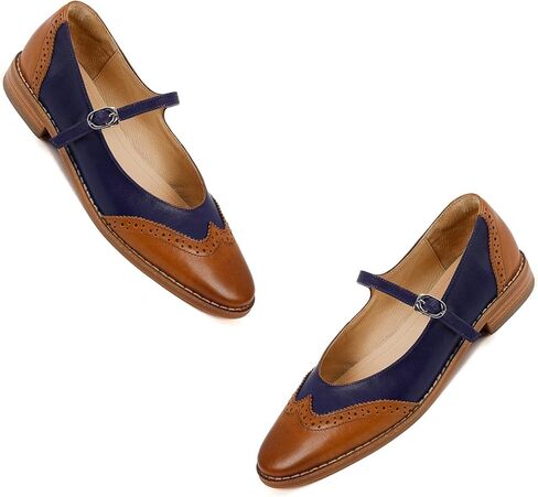 SHODENSE Women Mary Jane Flats Round Toe Ankle Strap Flat Shoes Two Tone Wingtip Oxfords Mary Jane Perforated Retro 1 Flat Heel Dress Shoes Almond Toe Patchwork Comfy Driver Flats 4-11 M US in Saudi Arabia