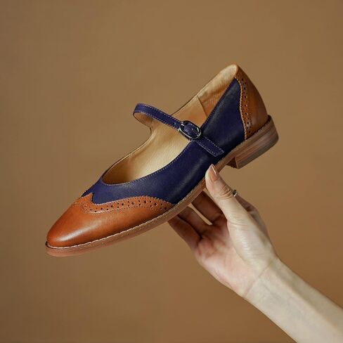 SHODENSE Women Mary Jane Flats Round Toe Ankle Strap Flat Shoes Two Tone Wingtip Oxfords Mary Jane Perforated Retro 1 Flat Heel Dress Shoes Almond Toe Patchwork Comfy Driver Flats 4-11 M US in Saudi Arabia